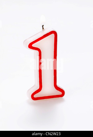 Number One Candle With Flame Stock Photo