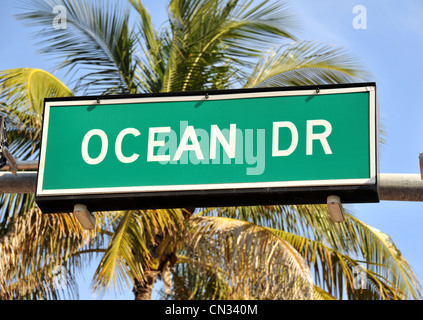 Ocean Drive road sign, South Beach Miami Florida USA Stock Photo