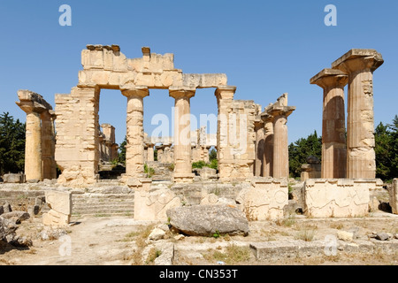 Cyrene. Libya. Image of the front of Temple of Zeus which like most Greek Temples always faced east. Stock Photo