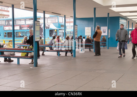 Crewe on a March Saturday the waiting area  at the bus station Stock Photo