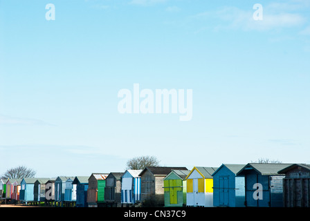 Beach huts in a row, Whitstable, Kent, England, UK Stock Photo