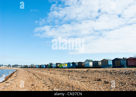 Beach huts in a row, Whitstable, Kent, England, UK Stock Photo