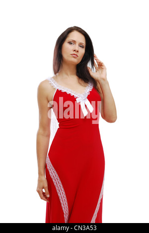 Young attractive woman is preening on blur interior background Stock ...
