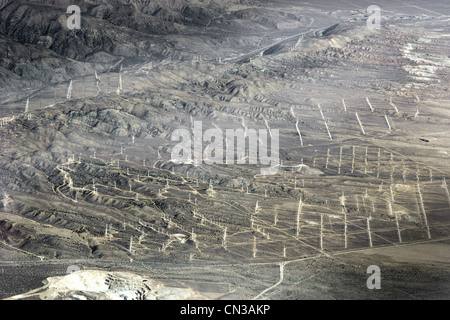 Aerial view of wind farm in desert, California, USA Stock Photo