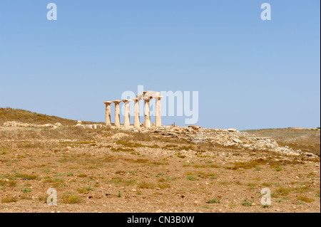 Cyrene. Libya. View of the remaining columns of the Doric style Temple of Demeter which is outside the city walls. Stock Photo