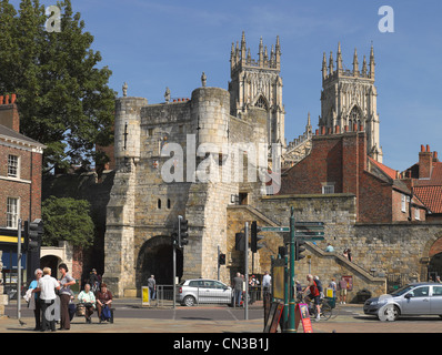 Bootham Bar section of the City Walls and the Minster in summer York North Yorkshire England UK United Kingdom GB Great Britain Stock Photo