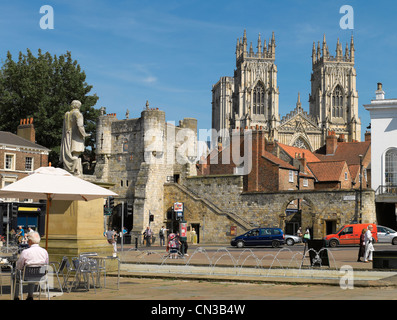 Bootham Bar section of the City Walls and the Minster in summer Exhibition Square York North Yorkshire England UK United Kingdom GB Great Britain Stock Photo