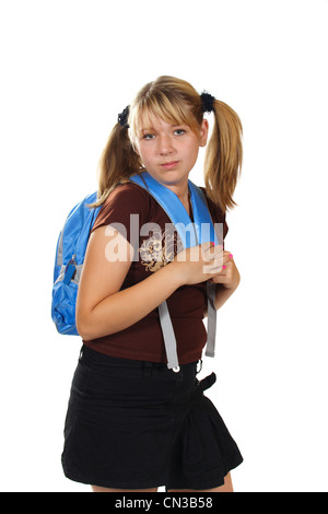 teenager from rucksack, photo on the white background Stock Photo