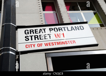 Great Portland Street W1 City of Westminster street sign, London, UK Stock Photo