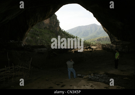 The interior view of the Shanidar cave in Kurdistan. Iraq  where hominid fossils from Neanderthal was found in 1957. Stock Photo