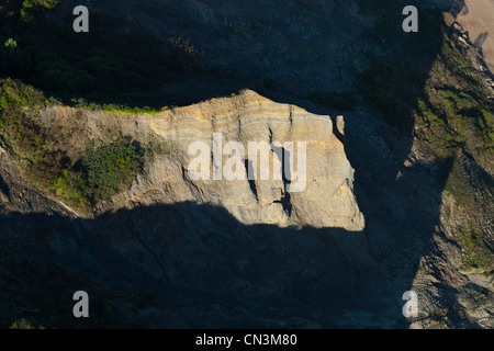 France, Calvados, Auberville, cliffs of the Vaches Noires, remarkable relief consisting of chalk and clay rich fossils (aerial Stock Photo