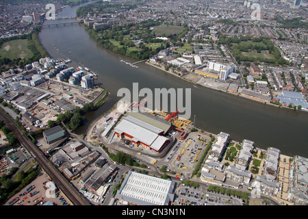 Aerial view of Smugglers Way, Wandsworth, London SW15 Stock Photo