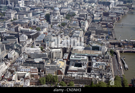 Aerial view of Tudor Street, Blackfriars, looking east along the north bank of the Thames, London Stock Photo