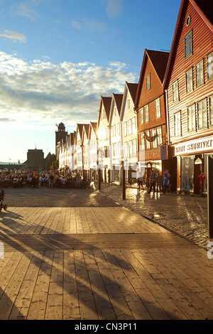 Norway, Hordaland County, Bergen, wooden houses of Bryggen, listed as World Heritage by UNESCO, former counter the Hanseatic Stock Photo