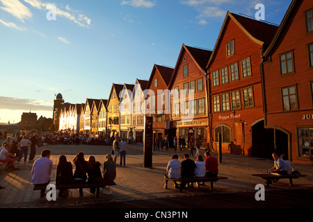 Norway, Hordaland County, Bergen, wooden houses of Bryggen, listed as World Heritage by UNESCO, former counter the Hanseatic Stock Photo