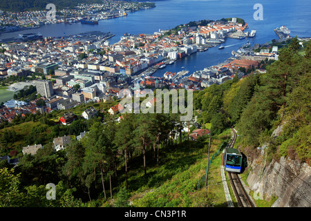 Norway, Hordaland County, Bergen, view from Mount Floyen, rise by a cable car Stock Photo