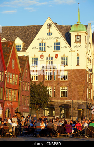 Norway, Hordaland County, Bergen, wooden houses of Bryggen, listed as World Heritage by UNESCO, former counter the Hanseatic Stock Photo