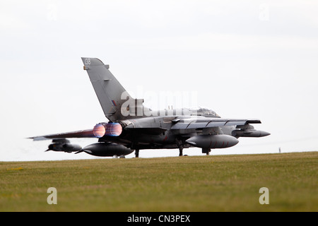 Panavia Tornado GR4 (ZA458) is a variable geometry, two-seat, day or night, all-weather attack aircraft, capable of delivering a wide variety of weapons. Two RR RB199 Mk103 turbofan, Max speed: 1.3Mach, Max altitude: 50,000ft, Aircrew: 2 Armament: Storm Shadow, DMS and Legacy Brimstone, ALARM Mk 2, AIM-9L Sidewinder, Paveway II, Paveway III, Enhanced Paveway, Paveway IV, Mauser 27mm Cannon, ASRAAM