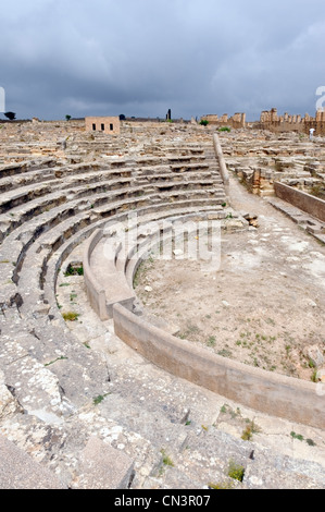 Cyrene. Libya. View of the small Roman theatre probably used for musicals that sits opposite the forum. Stripped of its upper Stock Photo