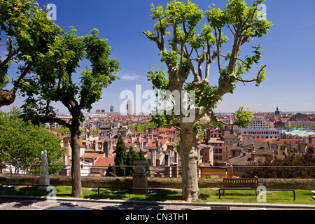 France, Rhone, Lyon, historical site listed as World Heritage by UNESCO, panorama from the Fourviere Hill with the Part Dieu Stock Photo