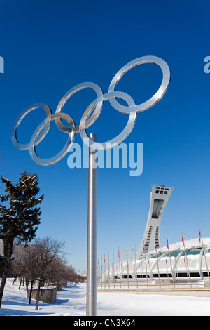 Canada, Quebec province, Montreal, the Olympic Stadium, the Olympic rings dating from 1976 games Stock Photo