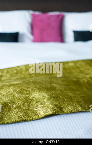 Abstract of luxury bedding with contrasting fabrics Stock Photo
