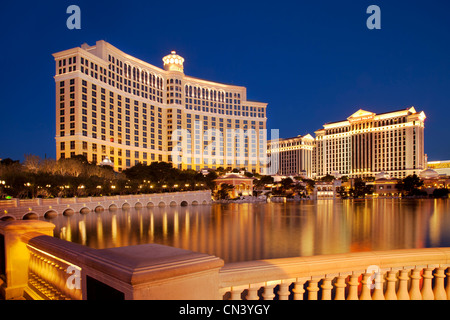The Bellagio Hotel and Casino at twilight, Las Vegas, Nevada, USA Stock Photo