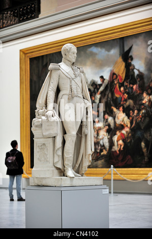 Statue of King Leopold I and painting The Episode of the Belgian Revolution of 1830 in Museum of Ancient Art, Brussels, Belgium Stock Photo