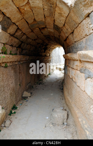 Cyrene. Libya. View of the covered tunnel at Greek theatre / Roman Amphitheatre situated at the western end of the Sanctuary of Stock Photo