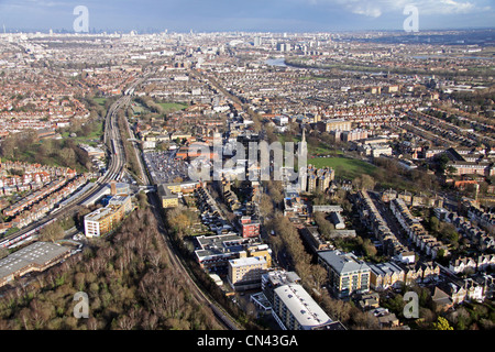 aerial view from Gunnersbury & Chiswick east across Turnham Green towards Chiswick Common, London W4 Stock Photo