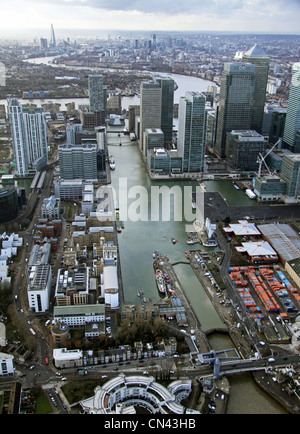 Aerial view of South Docks in London's Docklands, London E14 Stock Photo