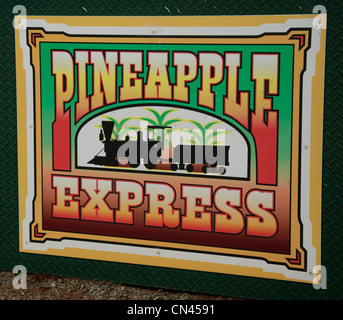 Sign for Pineapple Express train ride at Dole Plantation in Wahiawa, Hawaii Stock Photo