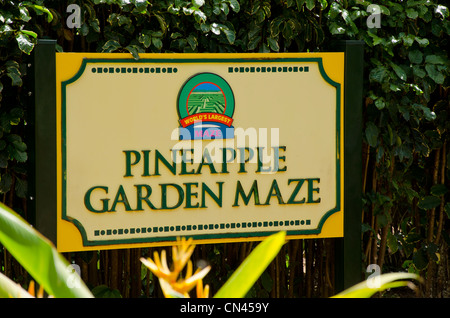 Sign for the Pineapple Garden Maze at the Dole Plantation in Wahiawa, Oahu, Hawaii It is the World's Largest Maze. Stock Photo