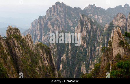 Stone Column and Songling Peaks at the West Sea area Huangshan Yellow Mountain China Stock Photo