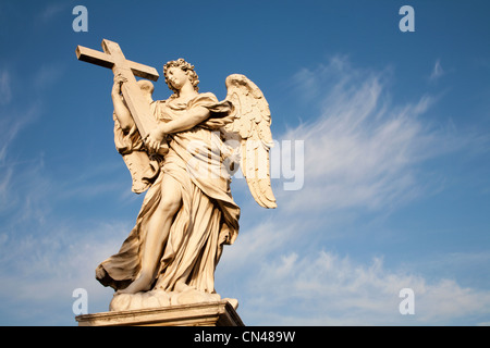 Rome - angel with the cross by Ercole Ferrata - Angels bridge Stock Photo