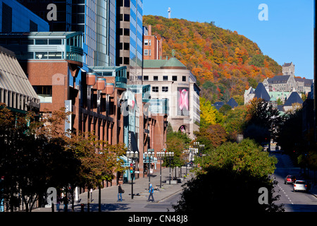 Canada, Quebec Province, Montreal, Downtown, McGill College Avenue, at the bottom of Mont Royal in Autumn colors Stock Photo