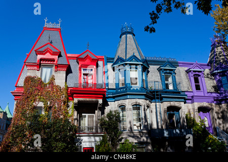 Canada, Quebec Province, Montreal, Plateau Mont Royal District, Saint Louis Square, Victorian facades Stock Photo