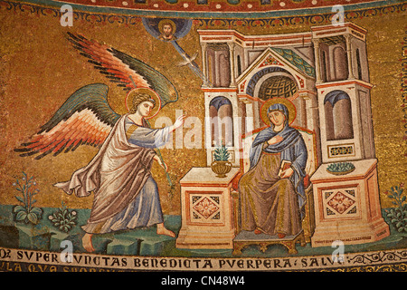 Rome - mosaic of Annuntiation in Santa Maria in Trastevere basilica by Pietro Cavallini (1291) Stock Photo