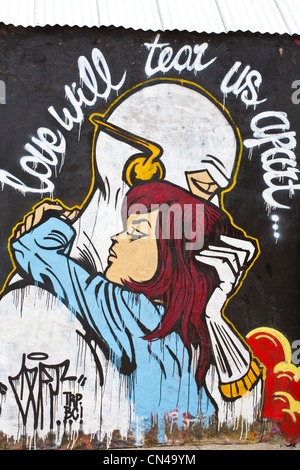 United Kingdom, London, Hackney, Shoreditch, graffiti by CEPT representing a super hero Stock Photo