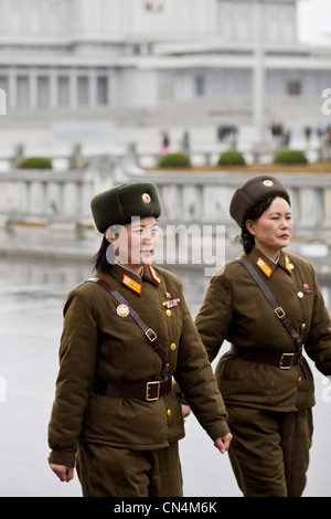 North Korea, Pyongyang, Kumsusan Memorial Palace, female soldiers visiting Kim Il-Sung Mausoleum Stock Photo