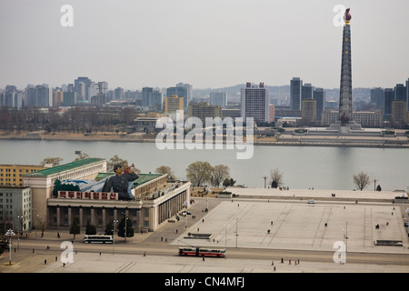 North Korea, Pyongyang, Grand People's Study House, elevated view of Kim Il-Sung square Stock Photo
