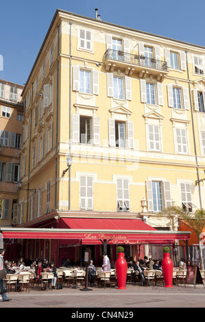 France, Alpes Maritimes, Nice, Vieux Nice district, Cours Saleya, Ponchettes cafe terrace Stock Photo