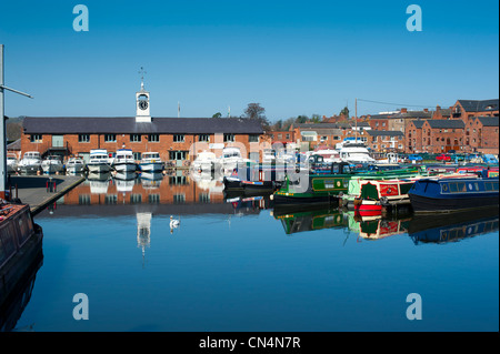 Boats moored alongside Stourport Yacht Club Wocestershire England Stock Photo