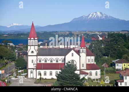 Chile, Patagonia, Los Lagos region, Llanquihue province, Puerto Varas, Puerto Varas Church Stock Photo