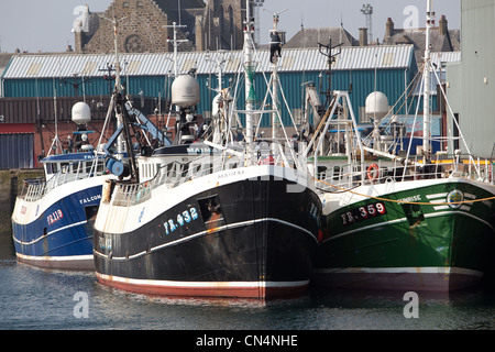 Deep sea trawlers alongside the port of Fraserburgh  N.E.Scotland UK   Part of Scottish Fishing fleet Stock Photo