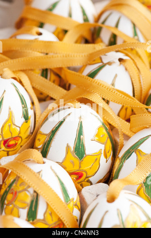 Hand-painted and hand decorated egg shells to celebrate Easter at the Old Vienna Easter Market at the Freyung, Vienna Austria. Stock Photo