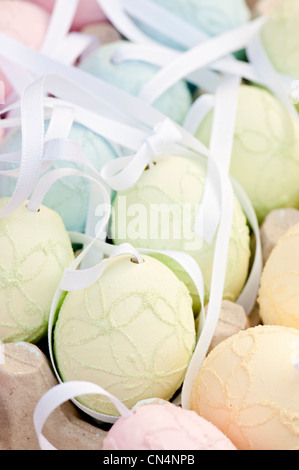 Hand-painted and hand decorated egg shells to celebrate Easter at the Old Vienna Easter Market at the Freyung, Vienna. Stock Photo