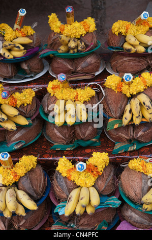 Puja plate offerings at Shanta Durga hindu temple Ponda Goa India Stock Photo