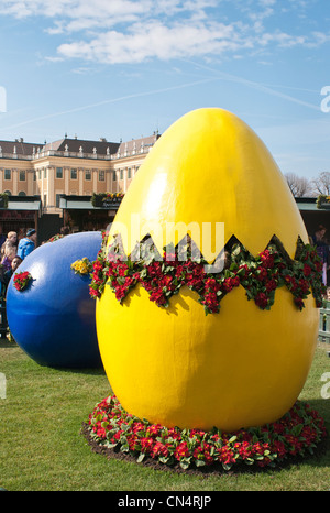 Giant painted Easter eggs at entrance of the Easter Market at the Schönbrunn Palace, Vienna, Austria. Stock Photo