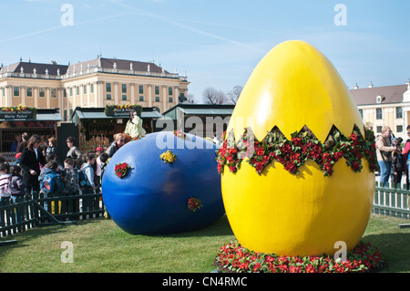 Giant painted Easter eggs at entrance of the Easter Market at the Schönbrunn Palace, Vienna, Austria. Stock Photo